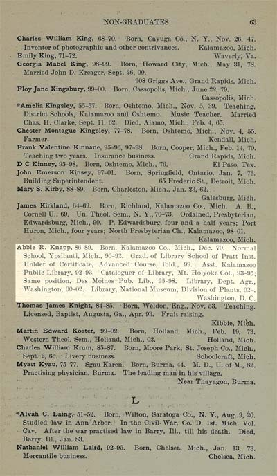 Kalamazoo College Alumni Catalogue