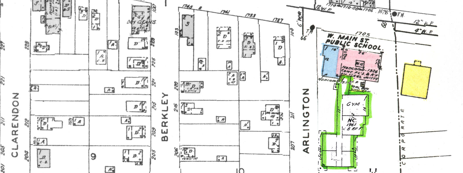 West Main School, Sanborn Maps c.1932, 1958