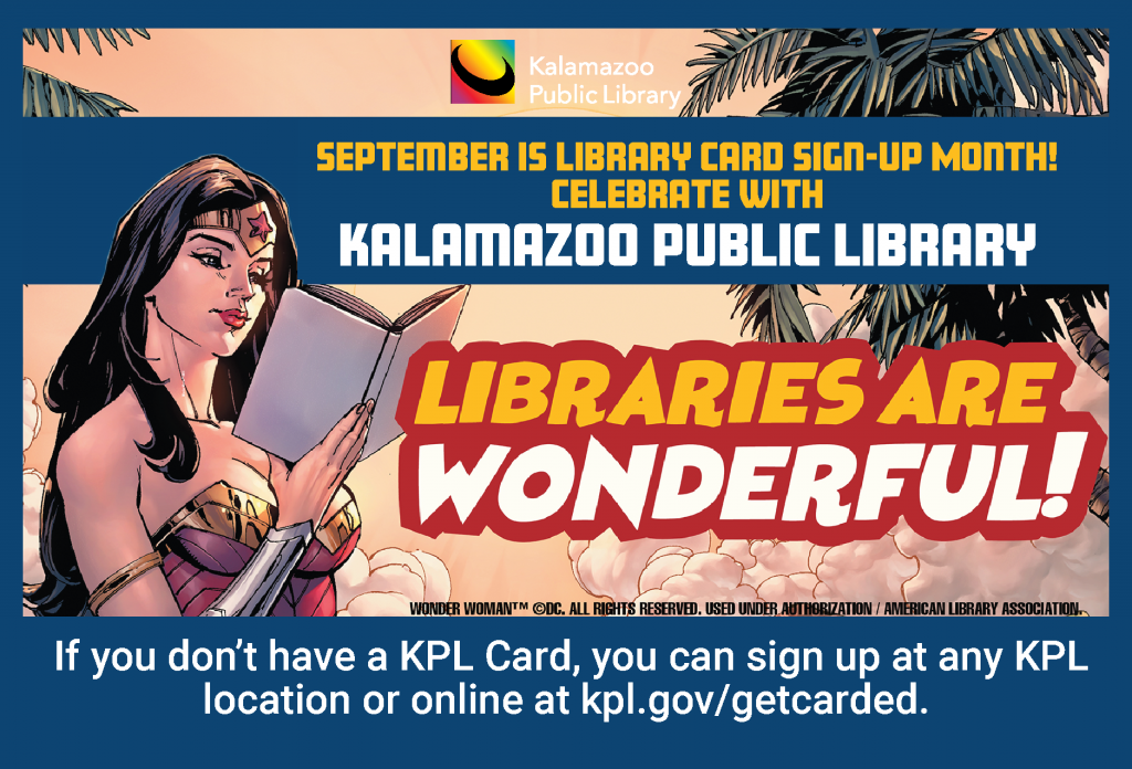 Library Card Sign-up Month, Wonder Woman graphic