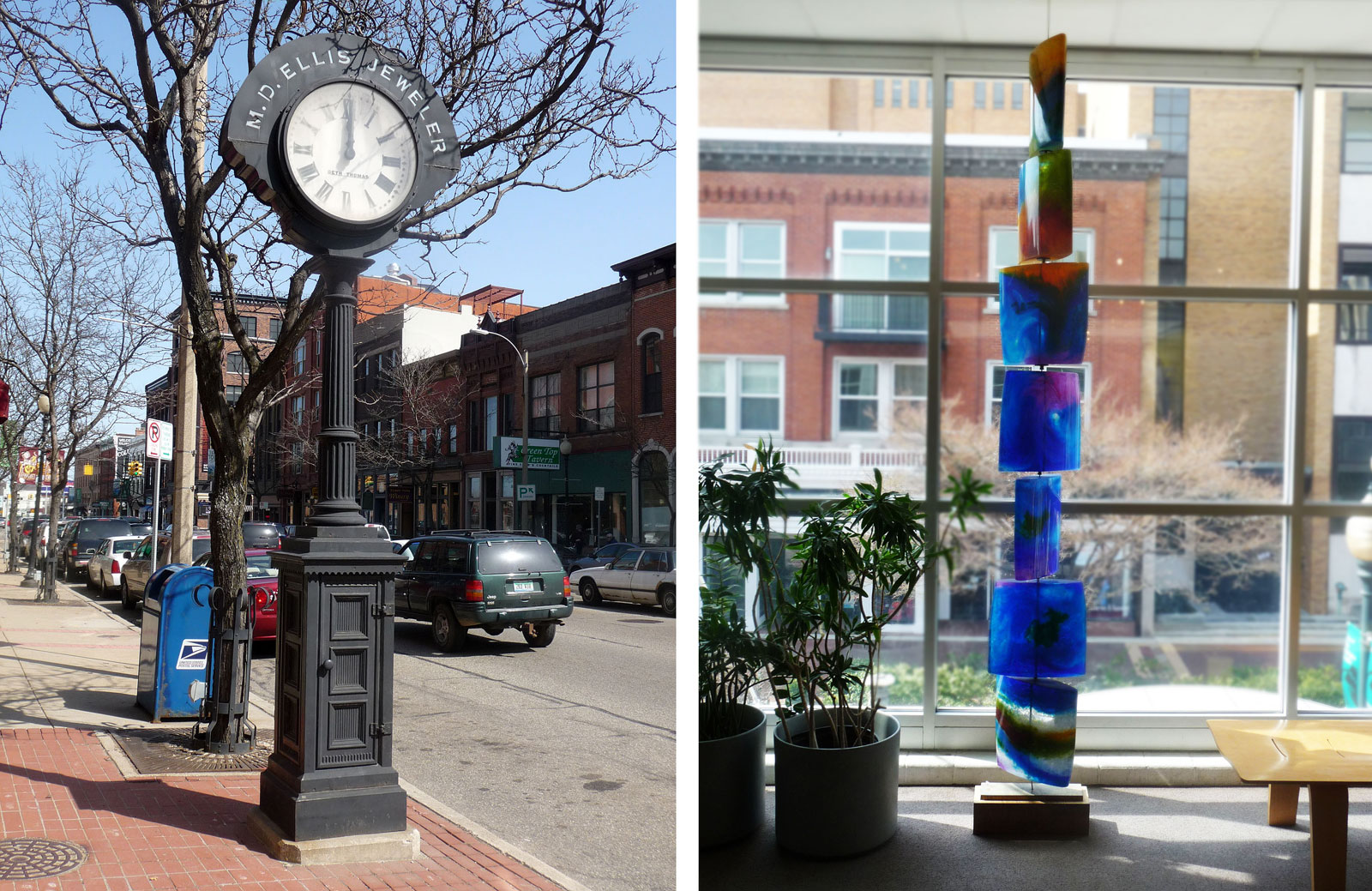 Seth Thomas clock, Aurora's Necklace sculpture