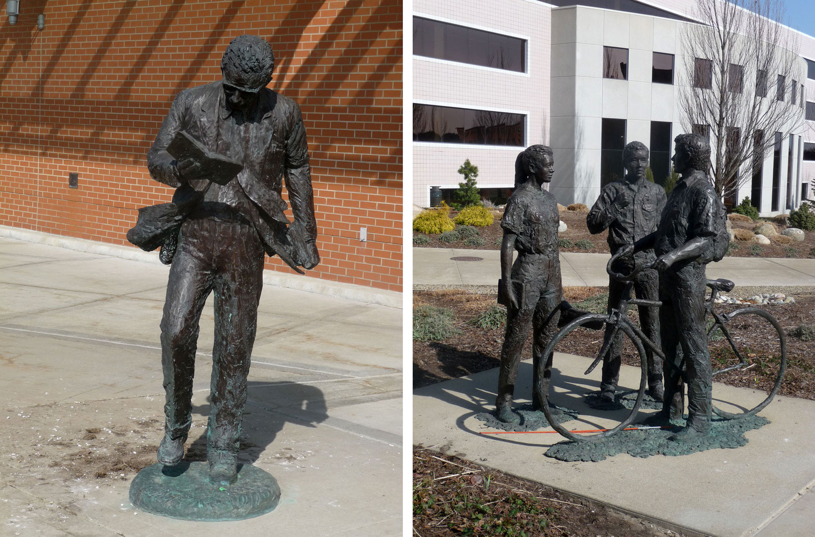 professor and campus talk statues