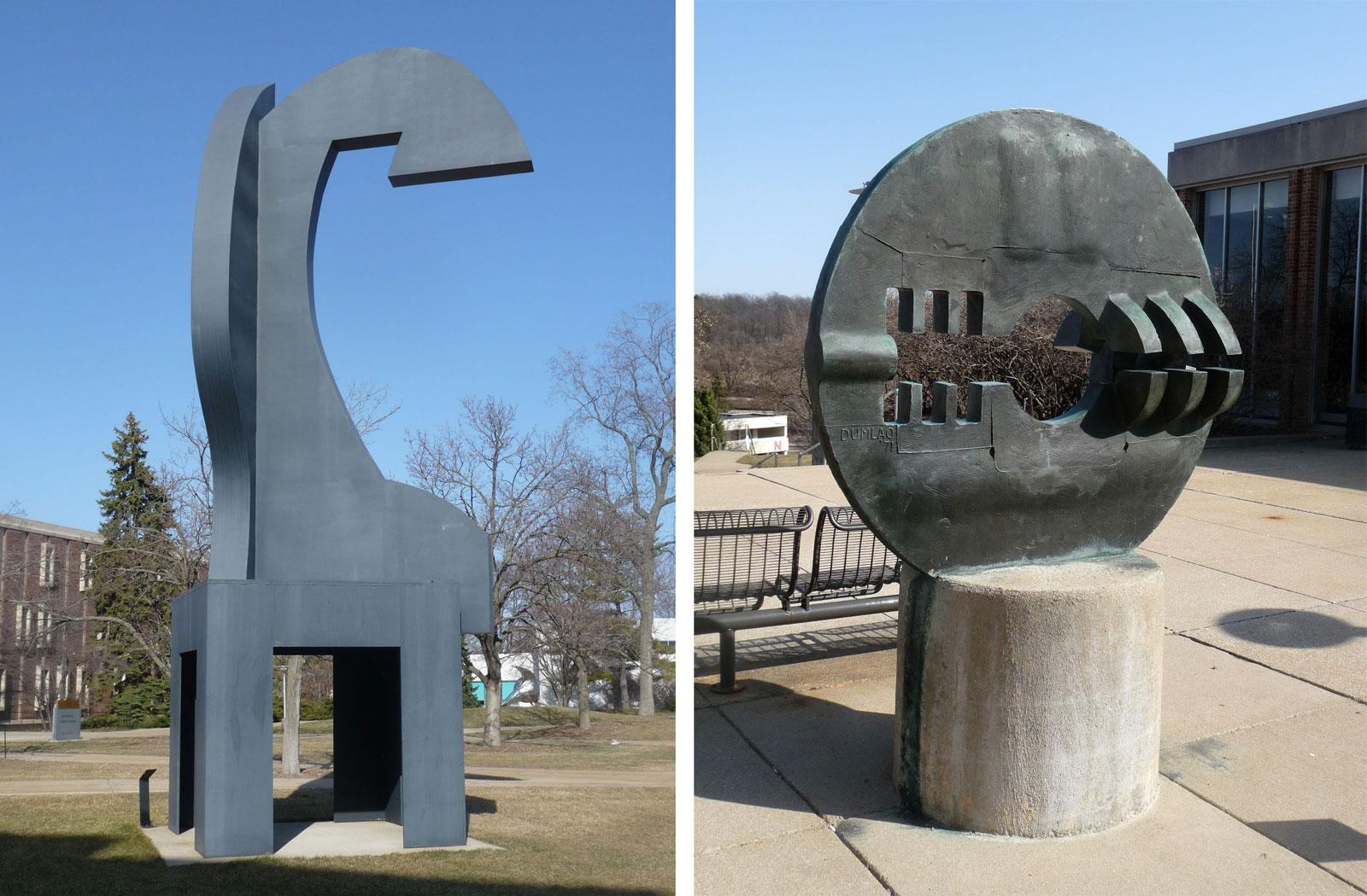 table sculpture and sun disc sculptures