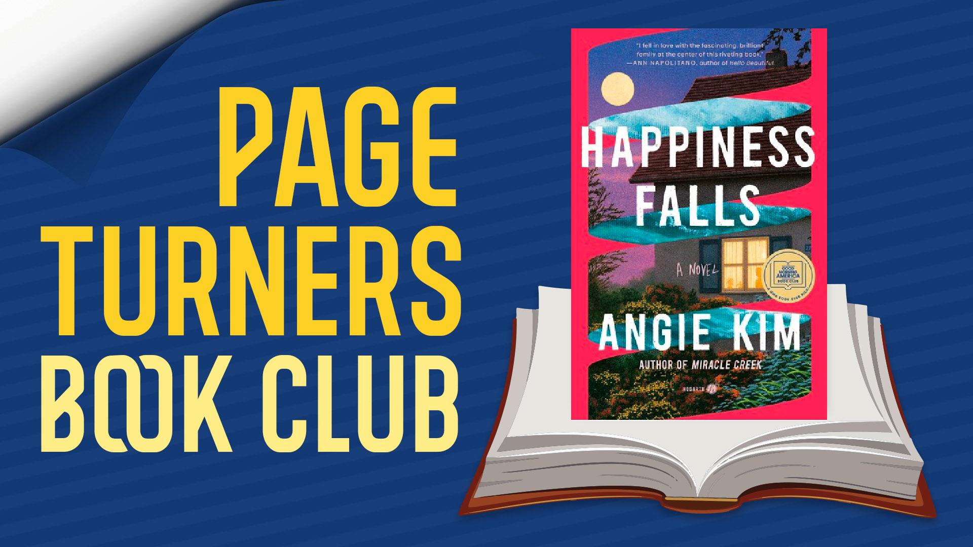 Page Turners Book Club. Happiness Falls by Angie Kim.