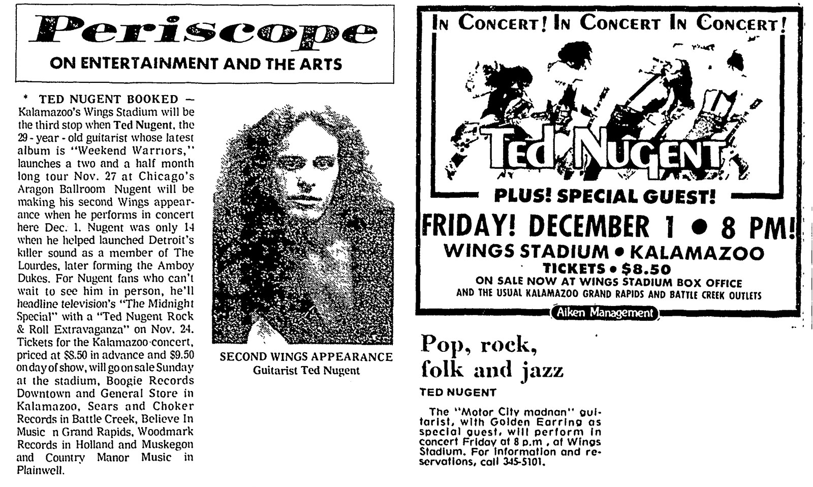 Ted Nugent at Wings Stadium (12/1/1978) — Kalamazoo Public Library