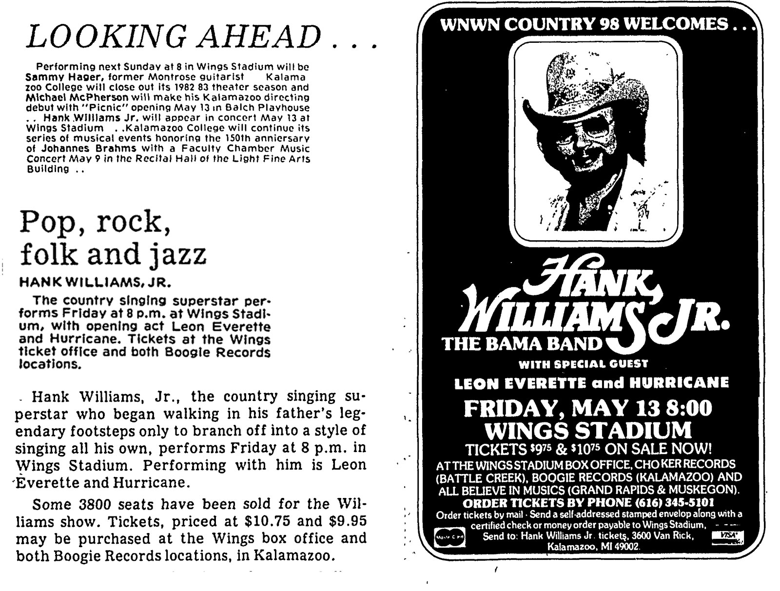 Hank Williams, Jr. at Wings Stadium (5/13/1983) — Kalamazoo Public
