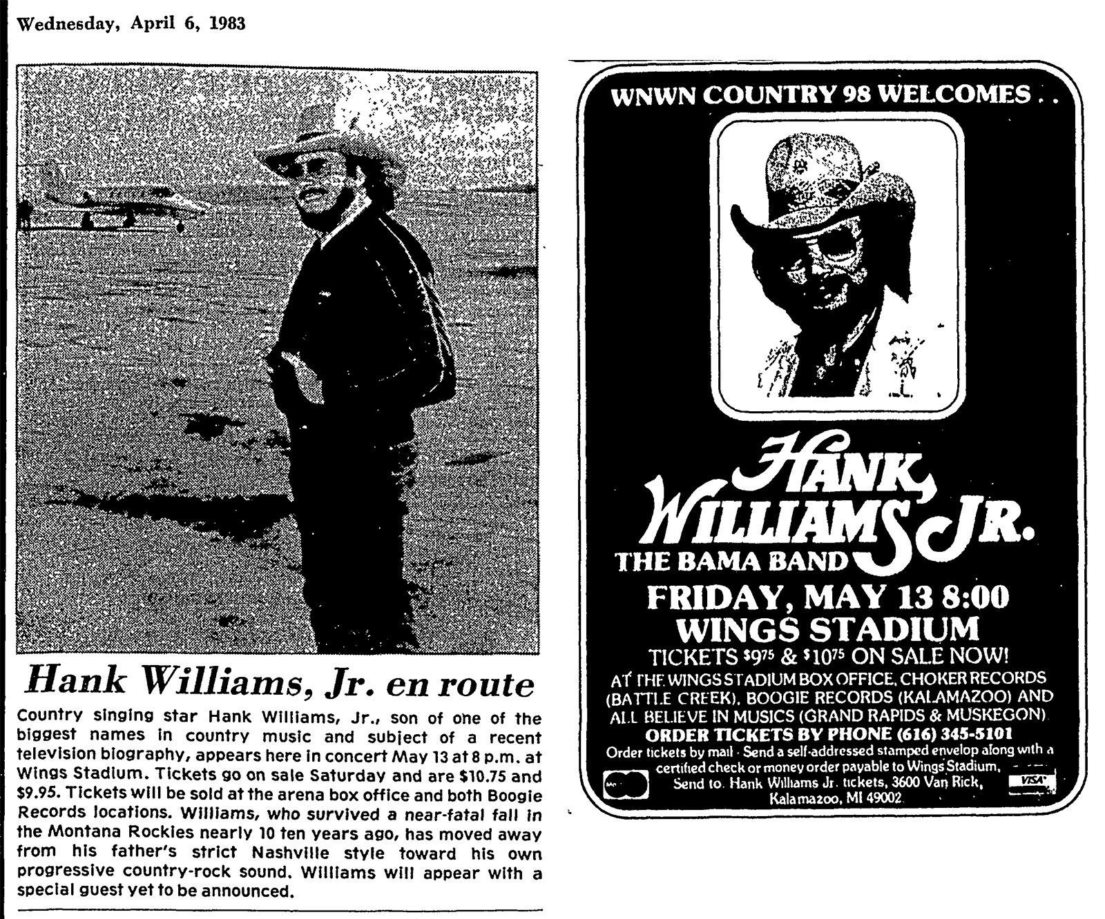 Hank Williams, Jr. at Wings Stadium (5/13/1983) — Kalamazoo Public