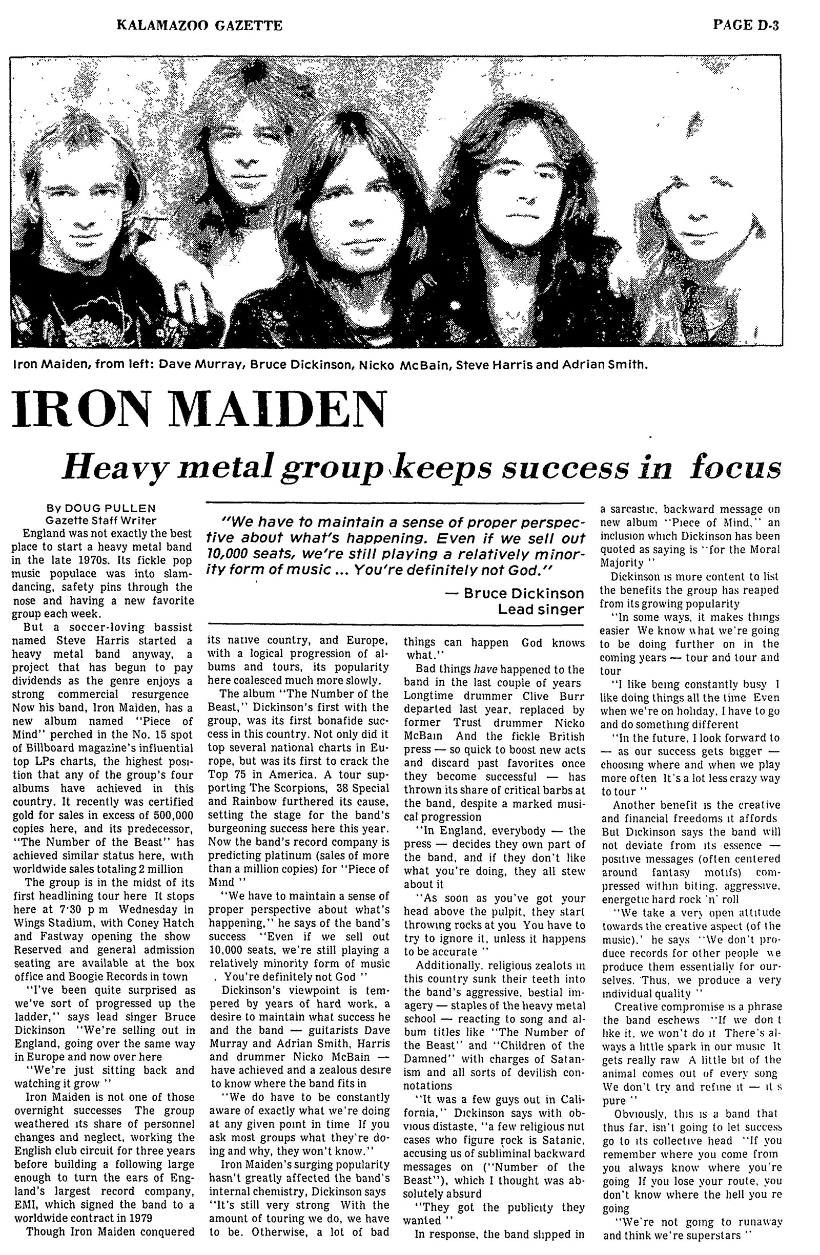 Iron Maiden at Wings Stadium (8/10/1983) — Kalamazoo Public Library
