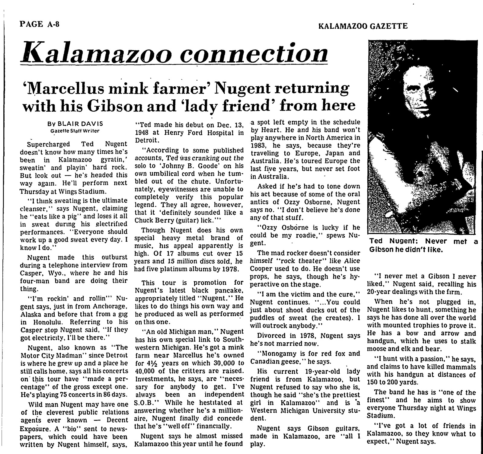 Ted Nugent at Wings Stadium (8/19/1982) — Kalamazoo Public Library