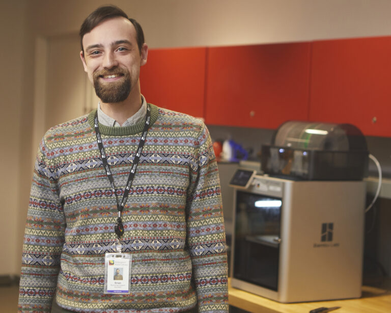 Image of Brian Rocha - Tech Specialist for Kalamazoo Public Library - Standing in the idea room